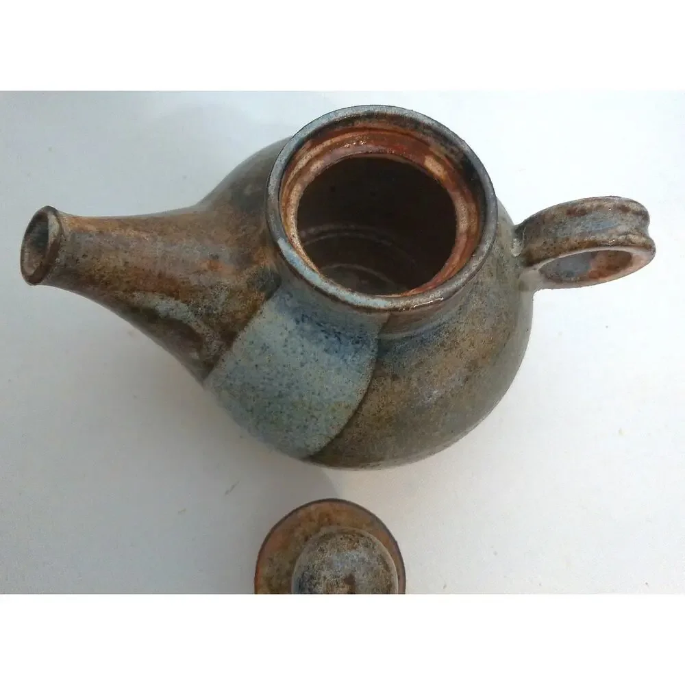 Vintage Rustic Handmade Studio Pottery Teapot with Brown and Blue Glaze